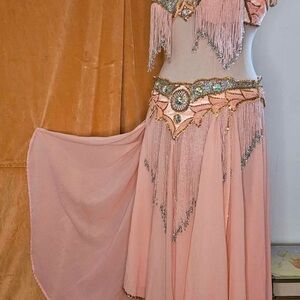 Pink and Gold Beaded Belly Dance Costume